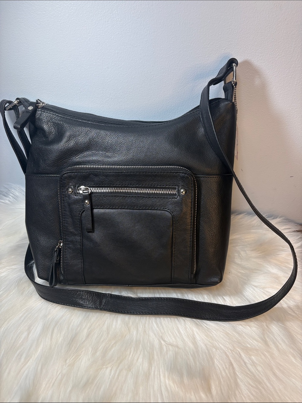 NWT Great American Leather Works black pebbled leather Crossbody bag. NEW